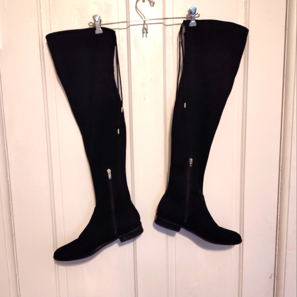 Over-the-Knee Black Suede Women's Boots - Picture 1 of 5